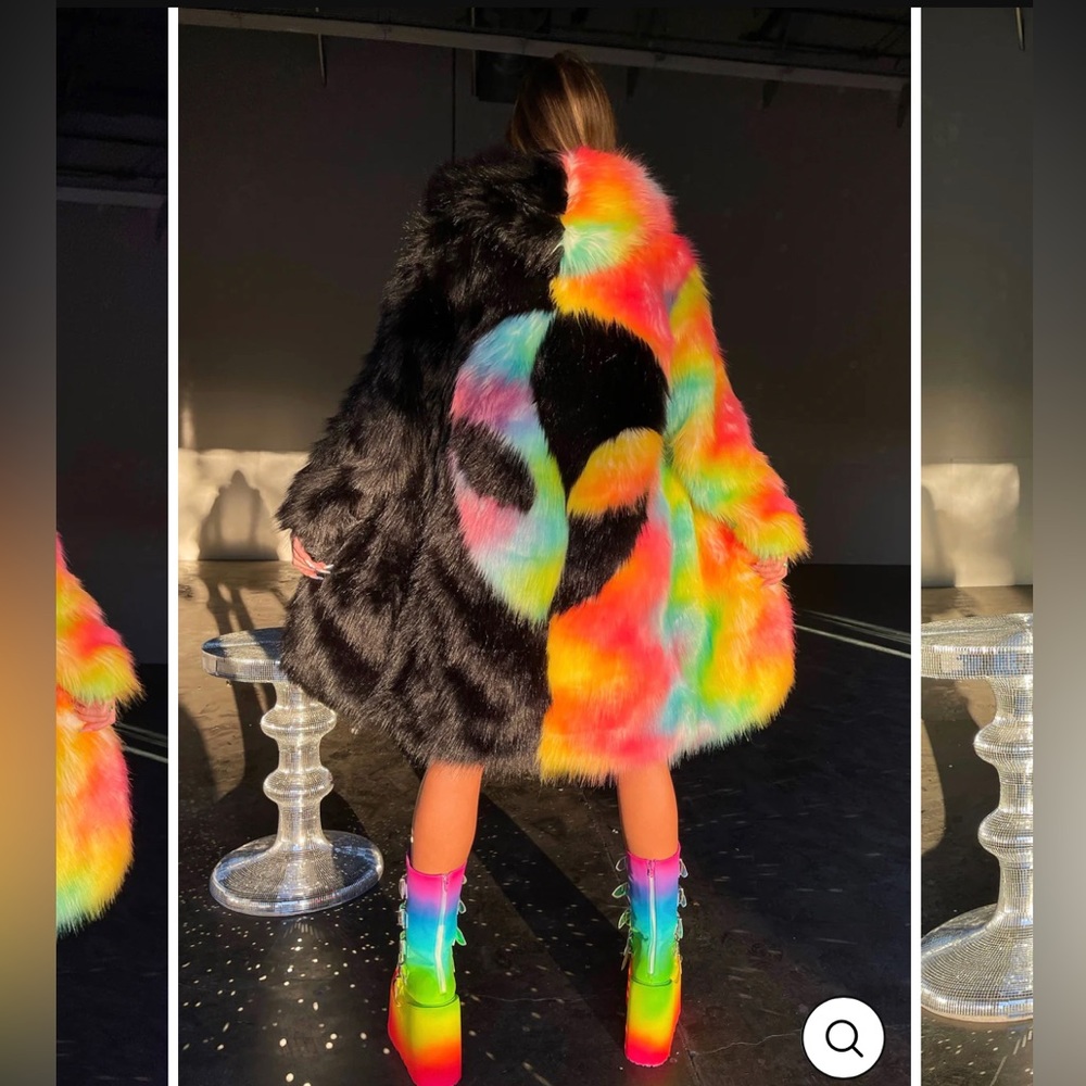 Faux fur black and rainbow jacket